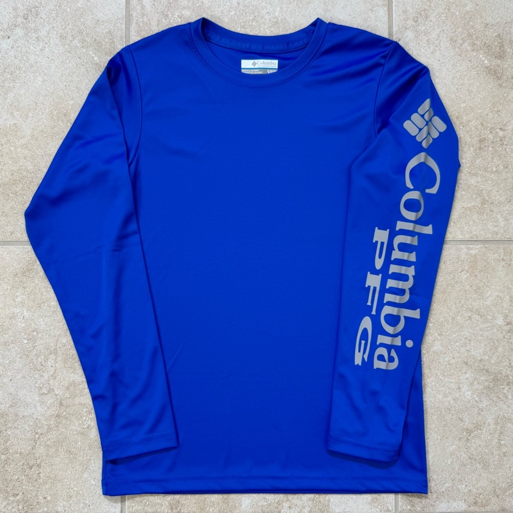 Columbia Boys Terminal Tackle PFG Long Sleeve Tee
Size: Medium
Color: Blue/Grey